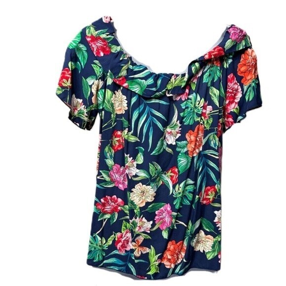 Vivace Island Dreaming Navy Cold Shoulder Style Top Size 1XL - Picture 7 of 16